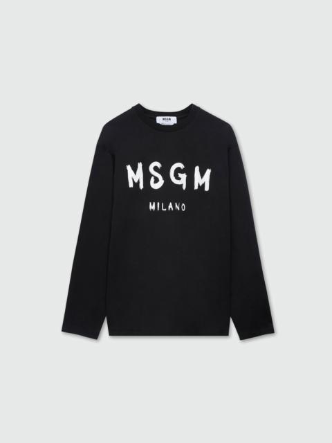 MSGM Black long sleeve T-shirt with brushstroke logo