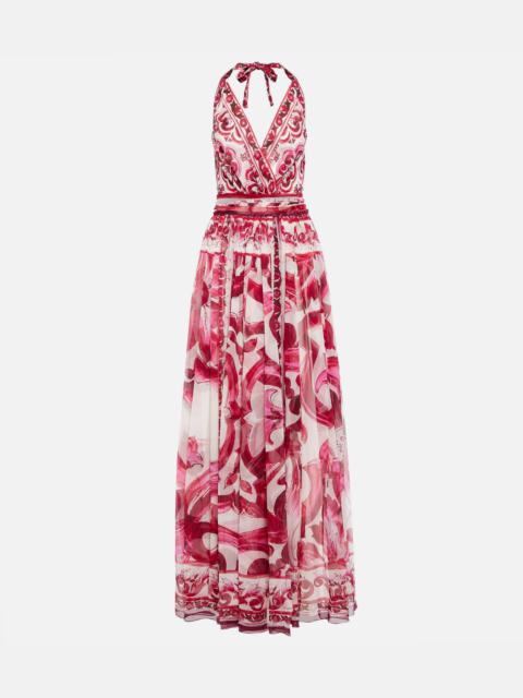 Majolica printed silk chiffon gown