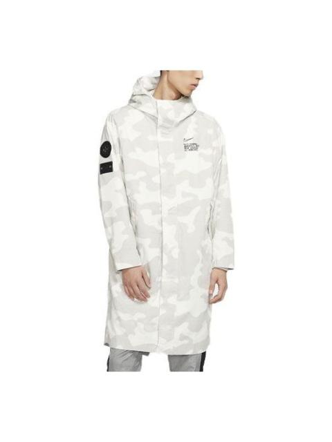 Nike Sportswear Sports Windproof Camouflage Printing mid-length hooded Windbreaker Jacket White CK25
