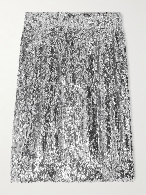Dolce & Gabbana Sequined mesh midi skirt Silver