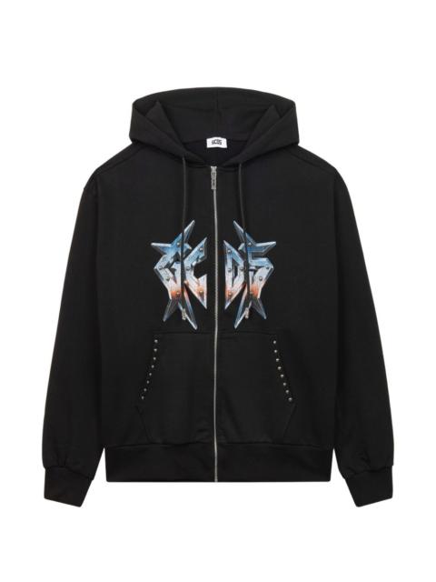 GCDS graphic-print zip-up cotton hoodie