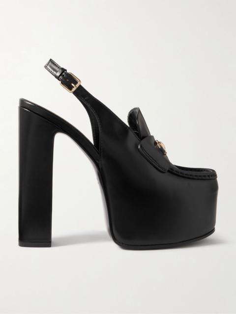 GUCCI Horsebit-embellished leather slingback platform pumps Black