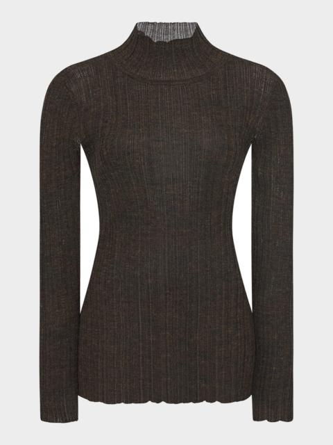 ROSETTA GETTY Ribbed Alpaca Gauze Mock-Neck Top