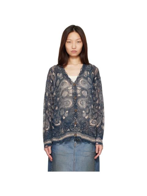 R13 Blue Printed Boyfriend Cardigan
