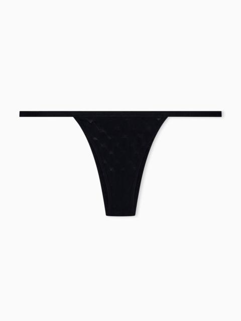 EMPORIO ARMANI JERSEY THONG WITH A MONOGRAM PATTERN AND A COTTON GUSSET