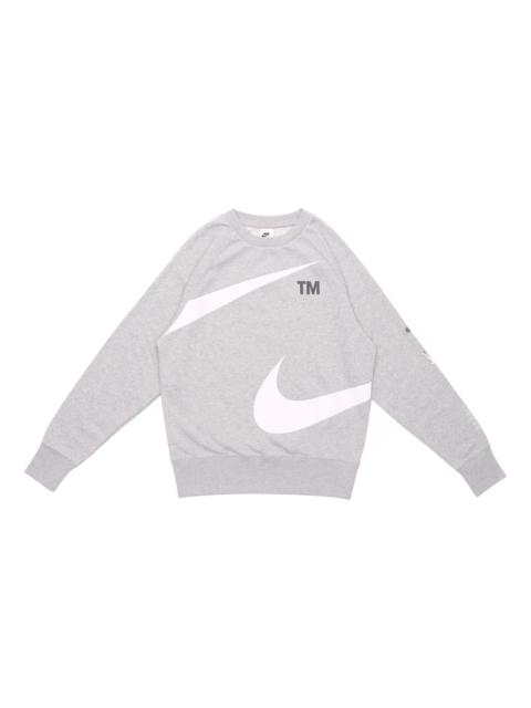 Men's Nike Swoosh Ft Crew Large Logo Printing Knit Round Neck Pullover Autumn Gray DD6097-063