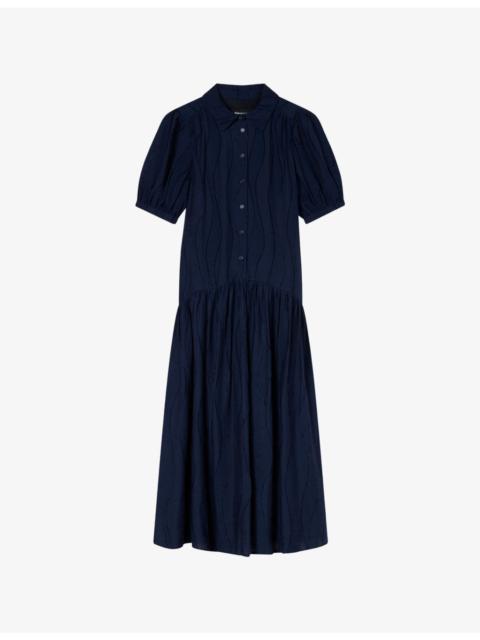 WHISTLES Textured Dropped-Waist Knitted Midi Dress