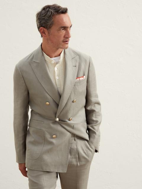 Brunello Cucinelli Linen chevron one-and-a-half breasted deconstructed blazer with patch pockets and metal buttons