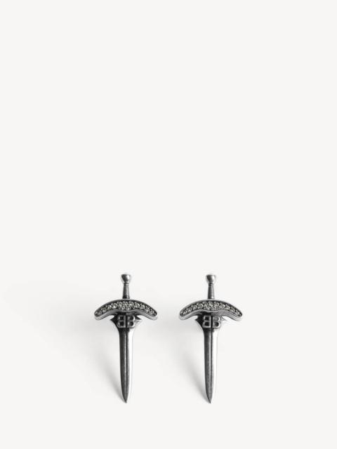 BALENCIAGA Men's Goth Stud Earrings in Antique Silver/crystal