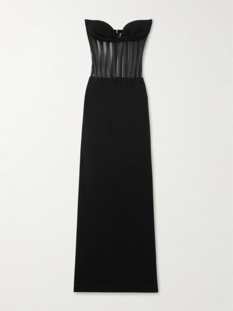 MÔNOT Strapless Mesh-paneled Crepe Gown