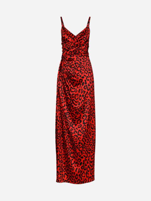 Long leopard-print satin dress