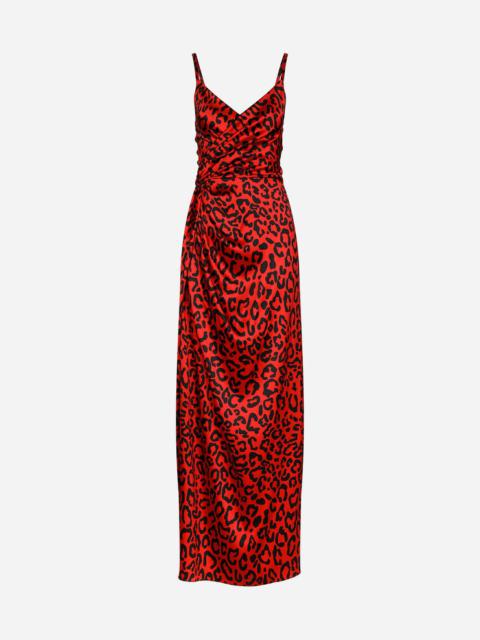 Dolce & Gabbana Long leopard-print satin dress