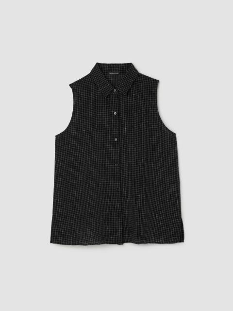 EILEEN FISHER Puckered Organic Linen Grid Sleeveless Shirt