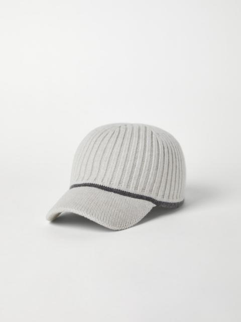 Virgin wool, cashmere and silk rib knit baseball cap with monili