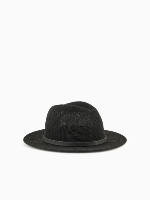 Paper-yarn fedora hat with strap