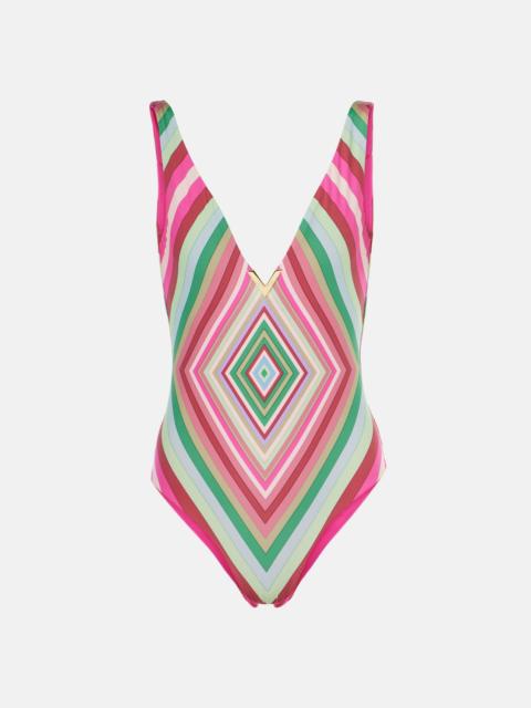 Valentino geometric-print V-neck swimsuit
