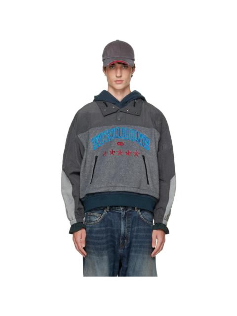 We11done Gray Layered Fleece Hoodie