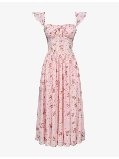 House of CB Livia Floral-Print Stretch-Cotton Midi Dress