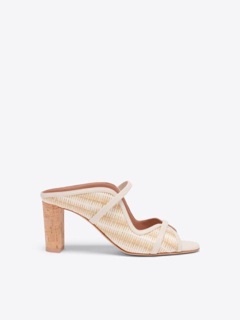 MALONE SOULIERS Norah 70 White Stripe Raffia Heeled Sandals