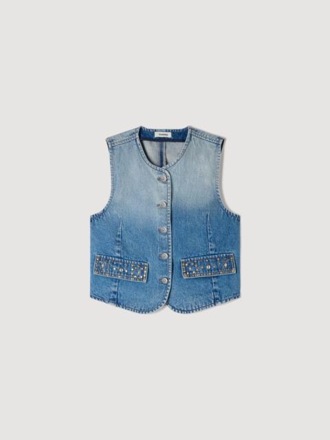 Sandro CROPPED STUDDED DENIM VEST