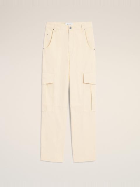 AMI Paris WHITE BAGGY-FIT CARGO COTTON TROUSERS