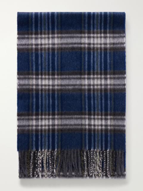 Johnstons of Elgin Doune Fringed Checked Scarf Navy
