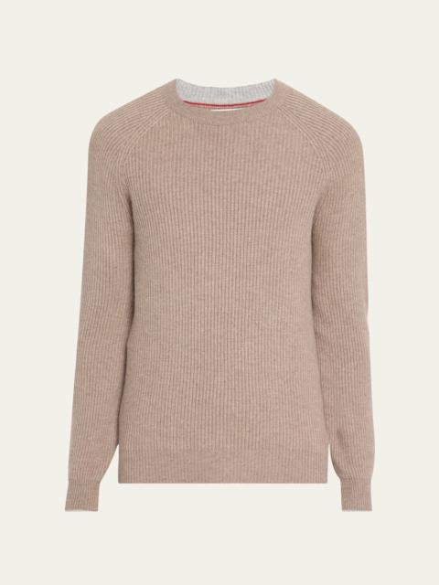 Brunello Cucinelli Men's Cashmere English Rib Crewneck Sweater