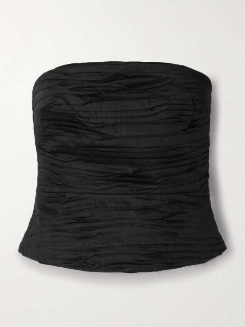 Aje. Sunbeam strapless pleated cotton-poplin top Black
