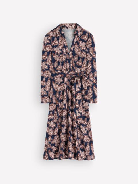 BODEN Imogen Collared Jersey Dress-Navy, Tickled Meadows