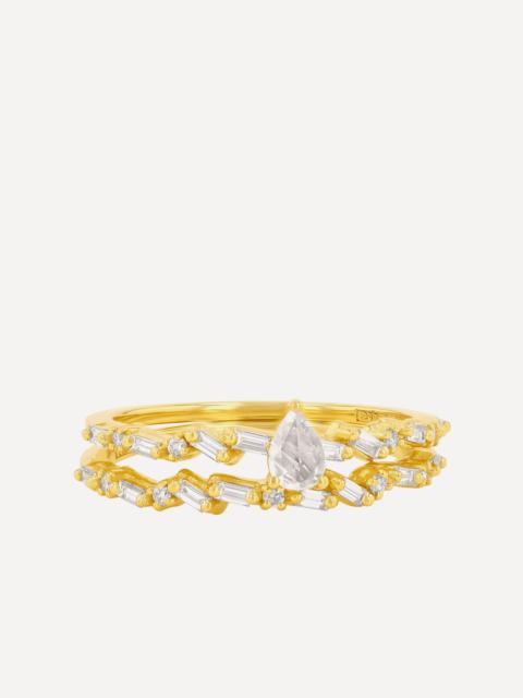 SUZANNE KALAN 14ct Gold Rose Cut Pear Diamond Engagement Ring