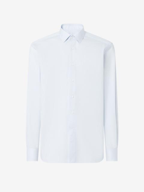 CORNELIANI Wrinkle-free cotton shirt with white/light blue micro stripes