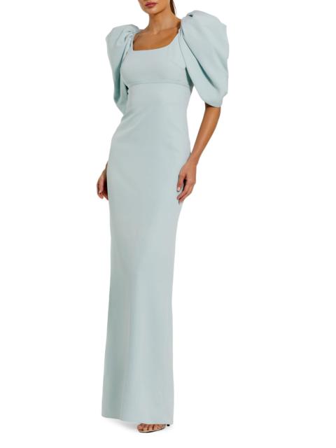 MAC DUGGAL Women's Crepe Puff-Sleeve Column Gown - Powder Blue
