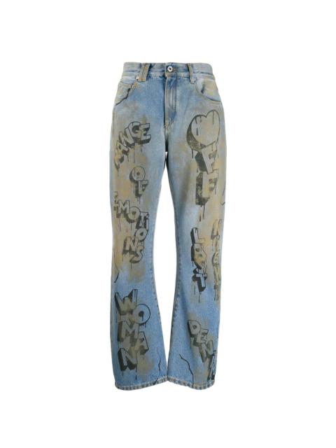 Off-White graffiti print straight leg jeans
