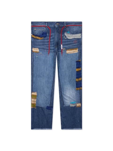 Marni BLUE ORGANIC DENIM JEANS WITH MOHAIR PATCHES - IRIS BLUE