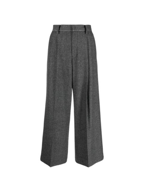 Yohji Yamamoto herringbone pressed-crease wide-leg trousers
