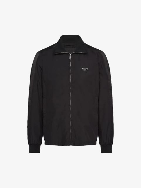 Brand-patch spread-collar silk-blend jacket