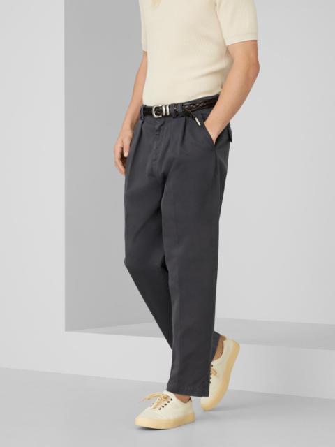 Twisted cotton gabardine relaxed fit trousers with reversed double pleats