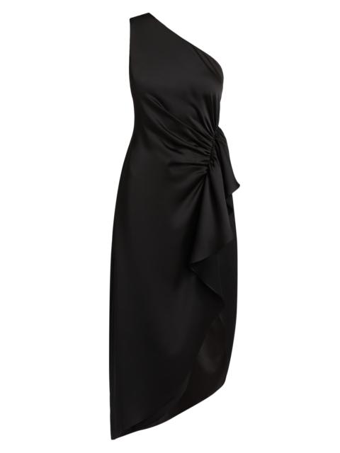 RAMY BROOK Women's Malika Ruffled Satin One-Shoulder Midi-Dress - Black
