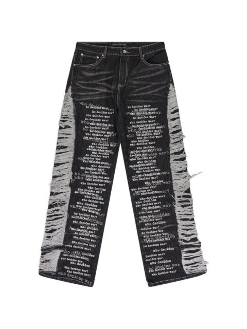WHO DECIDES WAR Ultra Flare Scripture distressed jeans