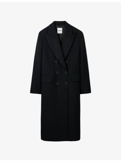 Sandro Double-Breasted Satin-Lapel Wool-Blend Coat
