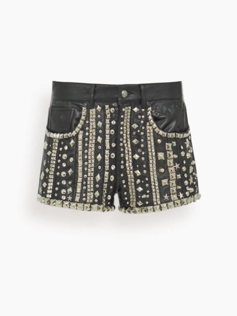 5 Pocket Leather Short in Black Strips with Studs