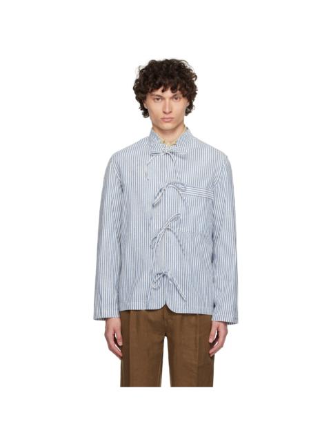 トップス 24AW STRIPE STAND COLLAR SHIRT Men's T-Shirts Casual Button Down Shirt Stripe Short Sleeve