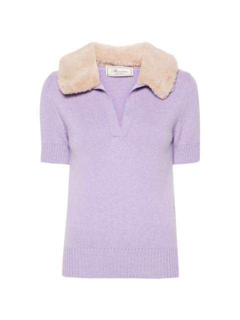 faux fur-collar knit top