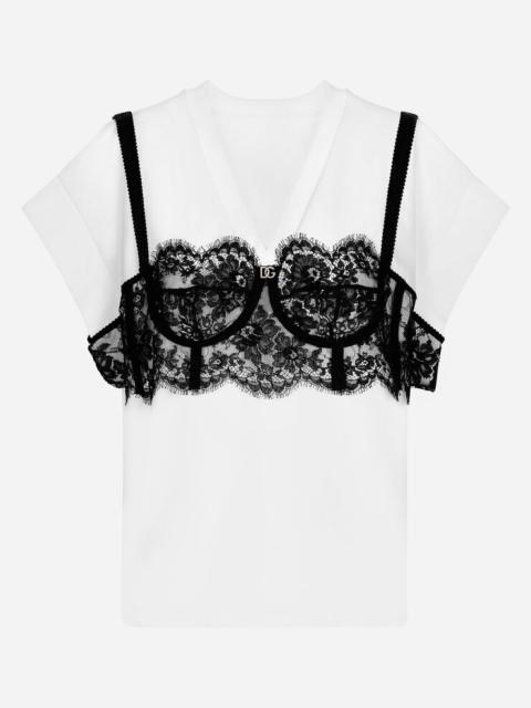 Jersey T-shirt with lace bustier detail