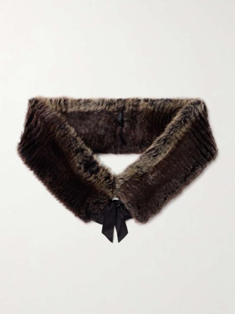 SAINT LAURENT Silk satin-trimmed shearling scarf