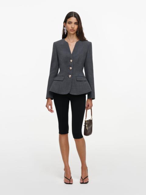 self-portrait Grey Wool Collarless Jacket