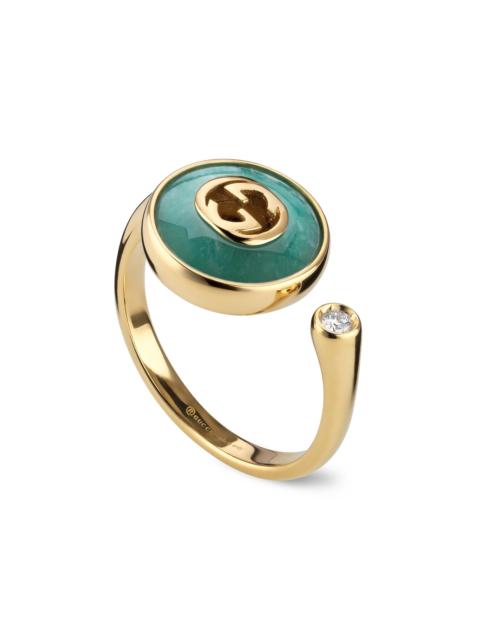 GUCCI Women's 18K Yellow Gold, Amazonite & 0.02 TCW Diamond Cuff Ring - Green