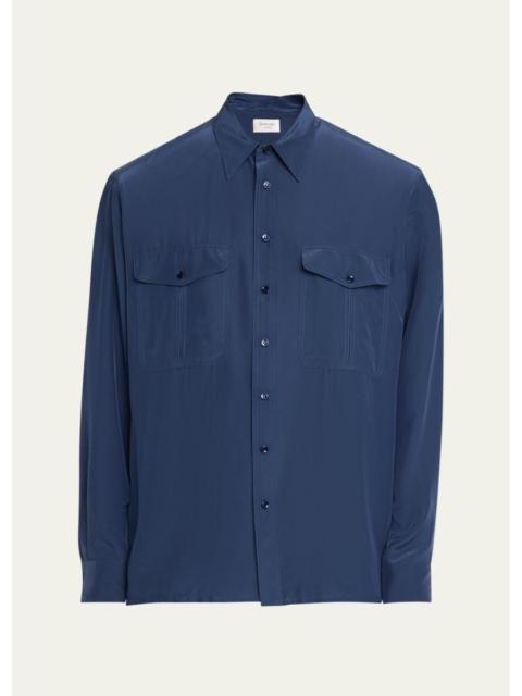 SAINT LAURENT Men's Viscose and Silk Double-Pocket Button-Down Shirt