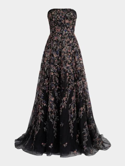 MAC DUGGAL Floral Embroidered Strapless Gown