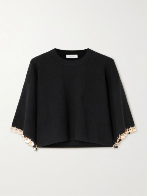 rabanne Cropped embellished stretch-silk and cotton-blend sweater Black